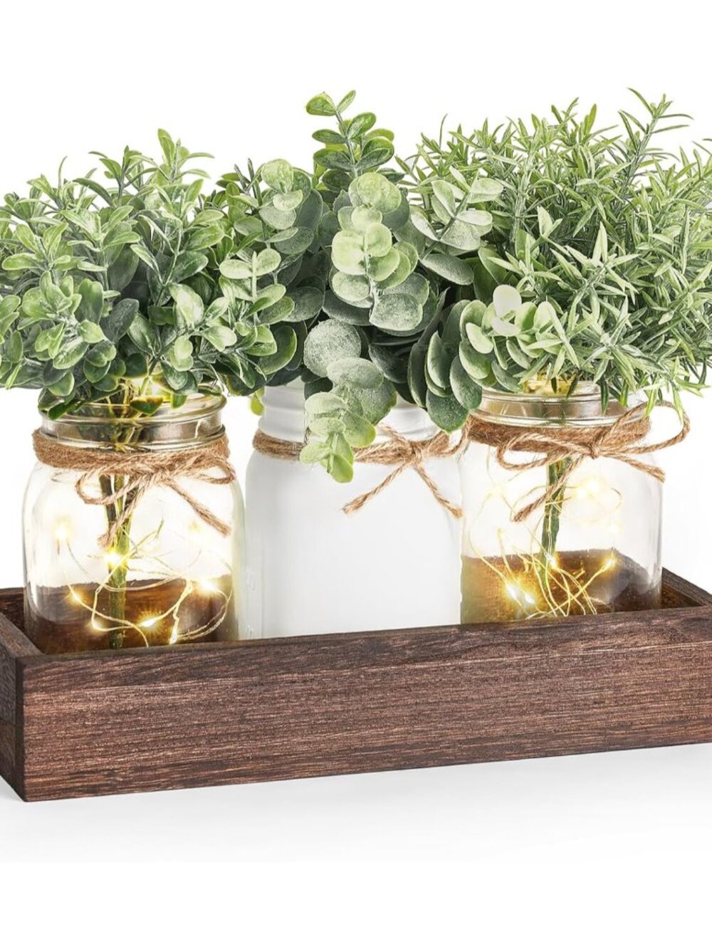 Mason Jar Lights Table Centerpiece for Dining Room Farmhouse Decor